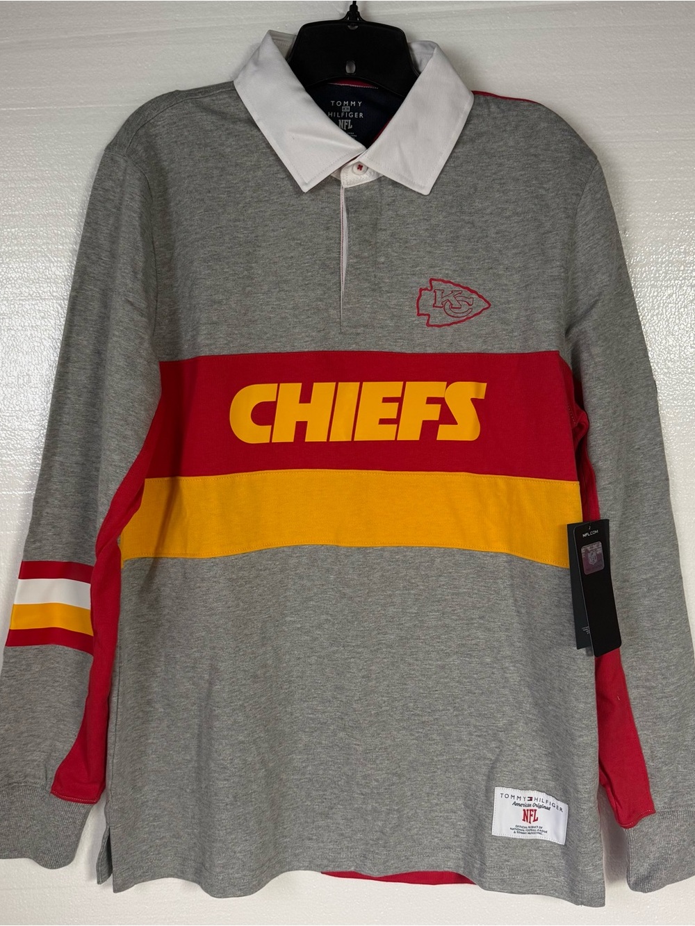 Tommy Hilfiger Shirt Kansas City Chiefs Men M Gray Rugby Long Sleeve Polo NFL